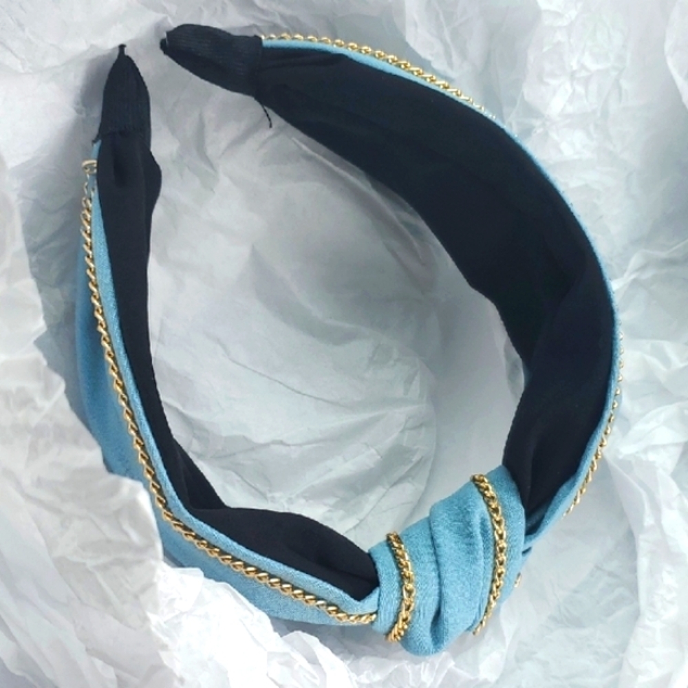 Chic Blue and Gold Padded Hairband And Black Satin Feel Headbands - Picture 5 of 12